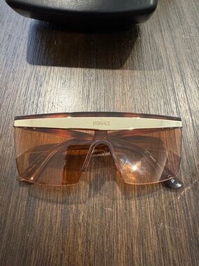 Versace Gold-Trim Brown Shield Sunglasses
